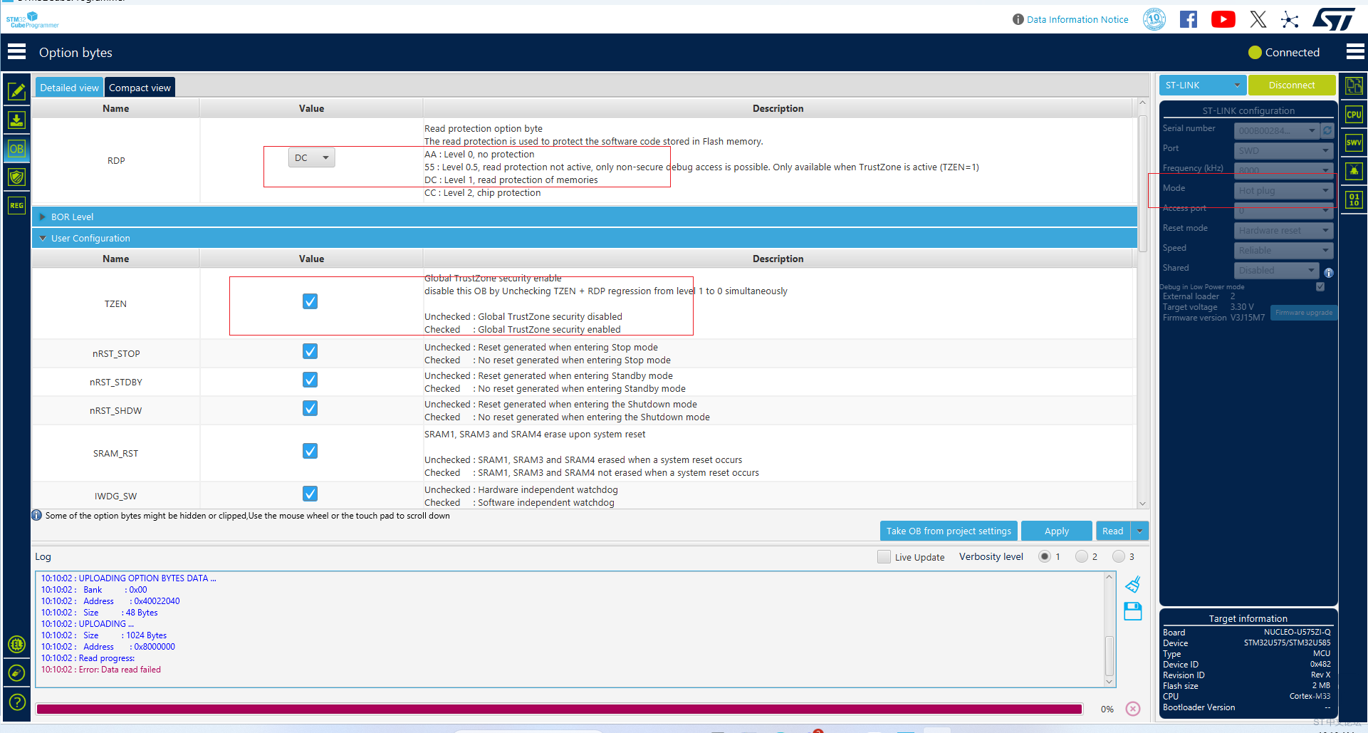 STM32U575 TZEN RDP REGRSSSION.PNG